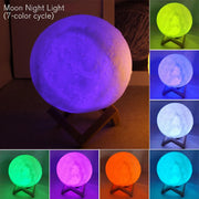 Color cycle moon lamp on wooden stand